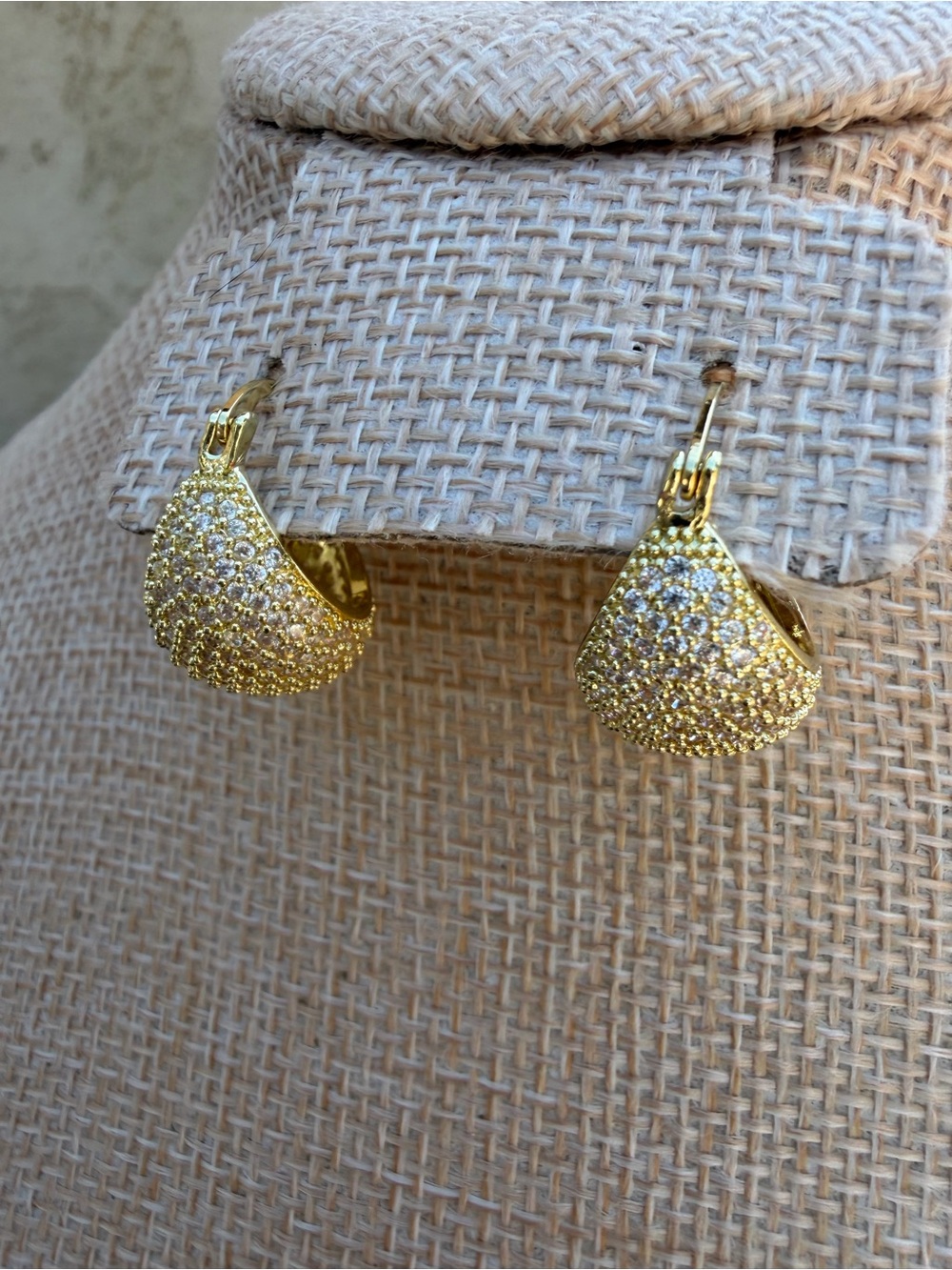 New Gorgeous Gold Pave Dome Drop Earrings - Fashion Jewelry